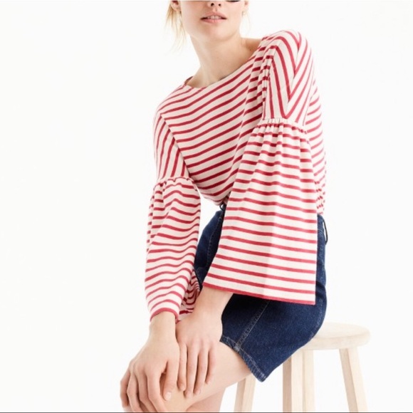 J.Crew red striped bell sleeve top XSmall - Picture 1 of 3